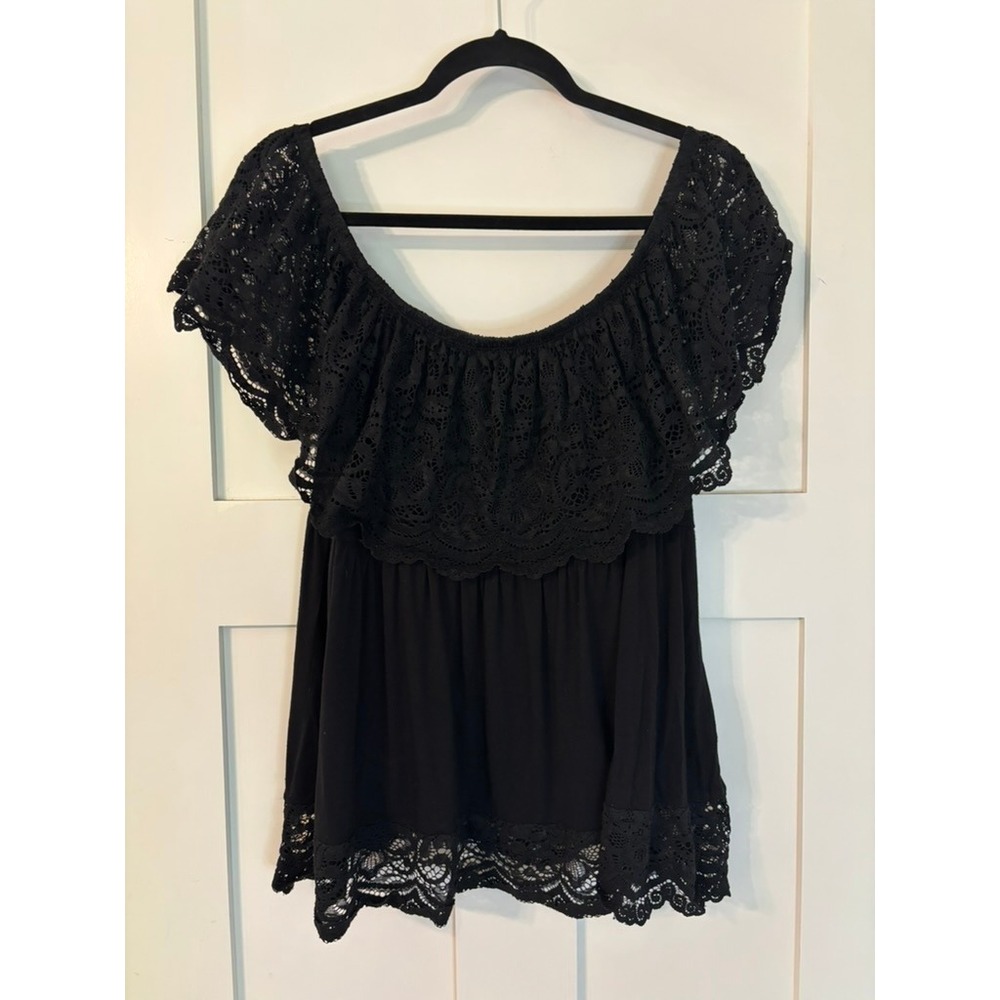 Torrid Super Soft Black Lace Off-Shoulder Ruffle Top - Plus Sz 2 Whimsigoth Boho